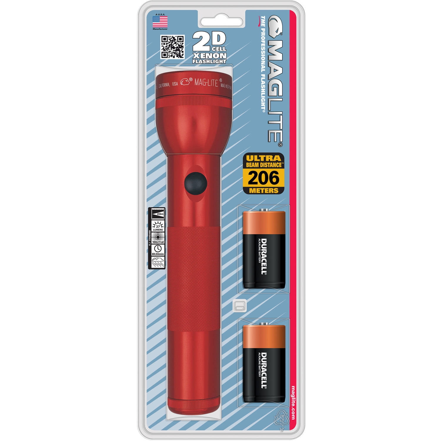 Maglite 2D Cell Flashlight with Batteries, Red - Walmart.com