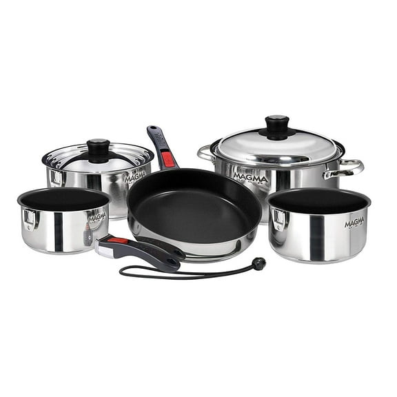 Magma A10-366-2-IND 10 Piece Scratch Resistant Stainless Steel Non-Stick Nesting Cookware Set | Compact Pots & Pans for Marine, Boat, RV, Camping & Home | Space-Saving, Induction Cooktop Ready