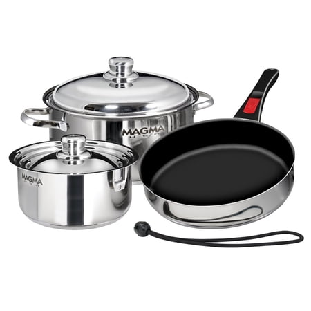 Magma A10-363-2-IND 7 Piece Scratch Resistant Stainless Steel Non-Stick Nesting Cookware Set | Compact Pots & Pans for Marine, Boat, RV, Camping & Home | Space-Saving, Induction Cooktop Ready