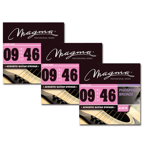 Magma Acoustic Guitar Strings Ultra Light Gauge Phosphor Bronze Set, .009 - .046 (GA100PB)