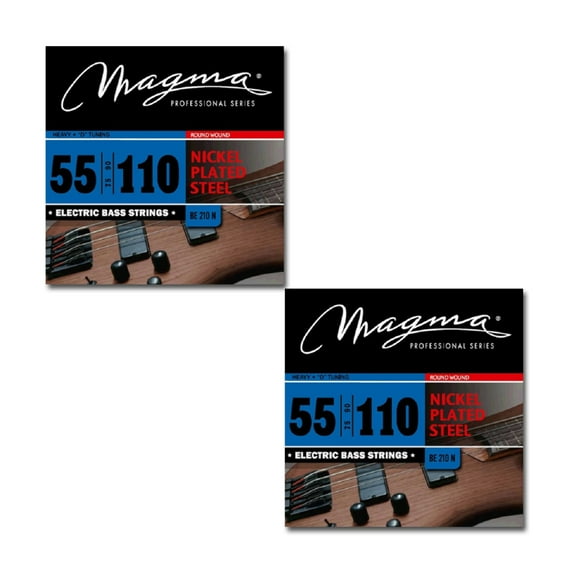 Magma Electric Bass Strings Heavy + - Nickel Plated Steel Round Wound - Long Scale 34" Set, .055 - .110 (BE210N)