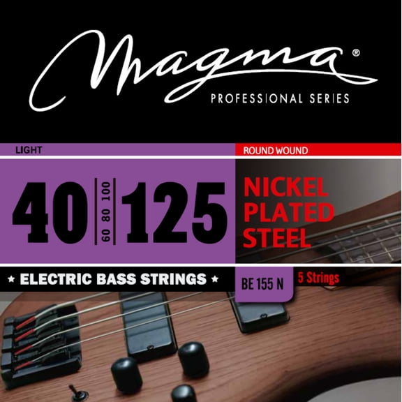 Magma Electric Bass Strings Light - Nickel Plated Steel Round Wound - Long Scale 34" 5 Strings Set, .040 - .125 (BE155N)