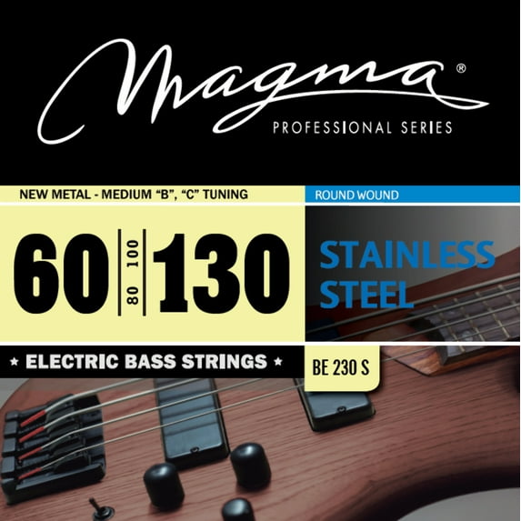 Magma Electric Bass Strings New Metal-Medium - Stainless Steel Round Wound - Long Scale 34" Set, .060 - .130 (BE230S)