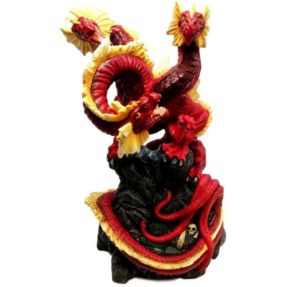 Magma Lava Volcano Hydra Three Headed Dragon Figurine 10.5" Height
