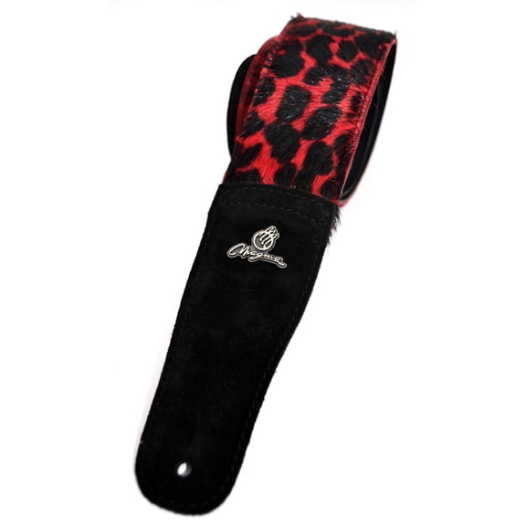 Magma Leathers 2.52 Delux Argentinean RED LEOPARD Chamois Leather Guitar Strap Black (07MA05L.)