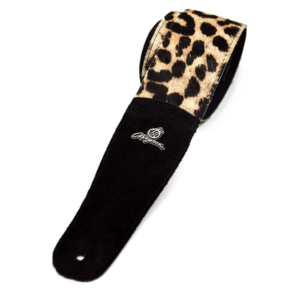 Magma Leathers 2.52" Delux Argentinean WHITE LEOPARD Chamois Leather Guitar Strap Black (07MA01L.)