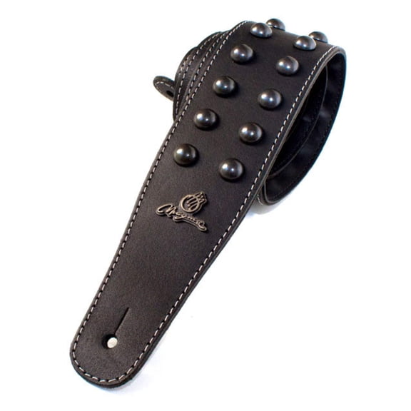 Magma Leathers 2.52" Delux Argentinean round black metal inlays leather Guitar Strap Black (07MG03.)