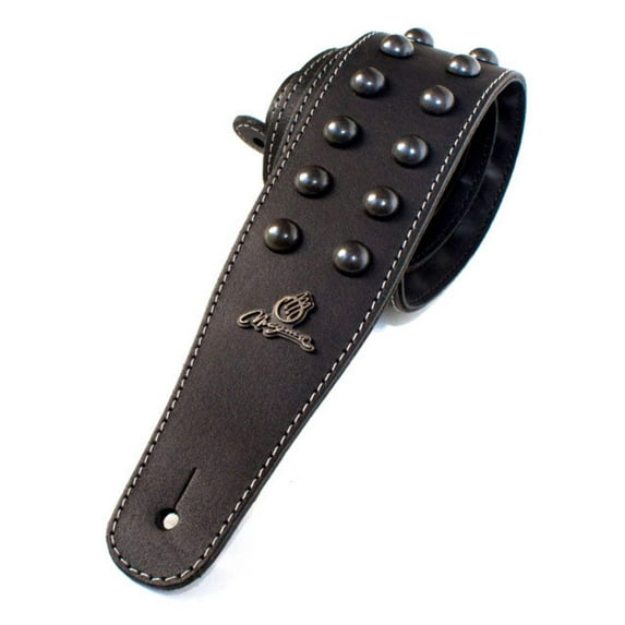 Magma Leathers 2.52" Delux Argentinean round black metal inlays leather Guitar Strap Black (07MG03.)