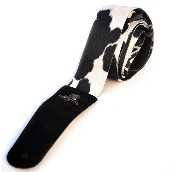 Magma Leathers 2" Soft-hand Polyester Guitar Strap Sublimation-Printed with Cow Design, Genuine Leather Ends (07MS02V.)