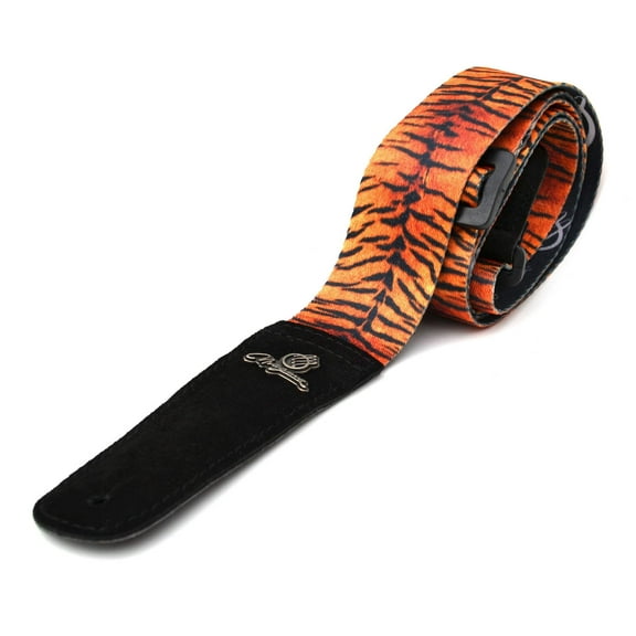 Magma Leathers 2" Soft-hand Polyester Guitar Strap Sublimation-Printed with Tiger Design, Genuine Leather Ends (07MS02T.)
