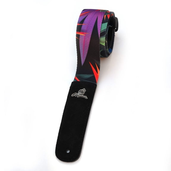 Magma Leathers 2" Soft-hand Polyester Guitar Strap Sublimation-Printed with Violet Flowers Design, Genuine Leather Ends (07MS03FV.)