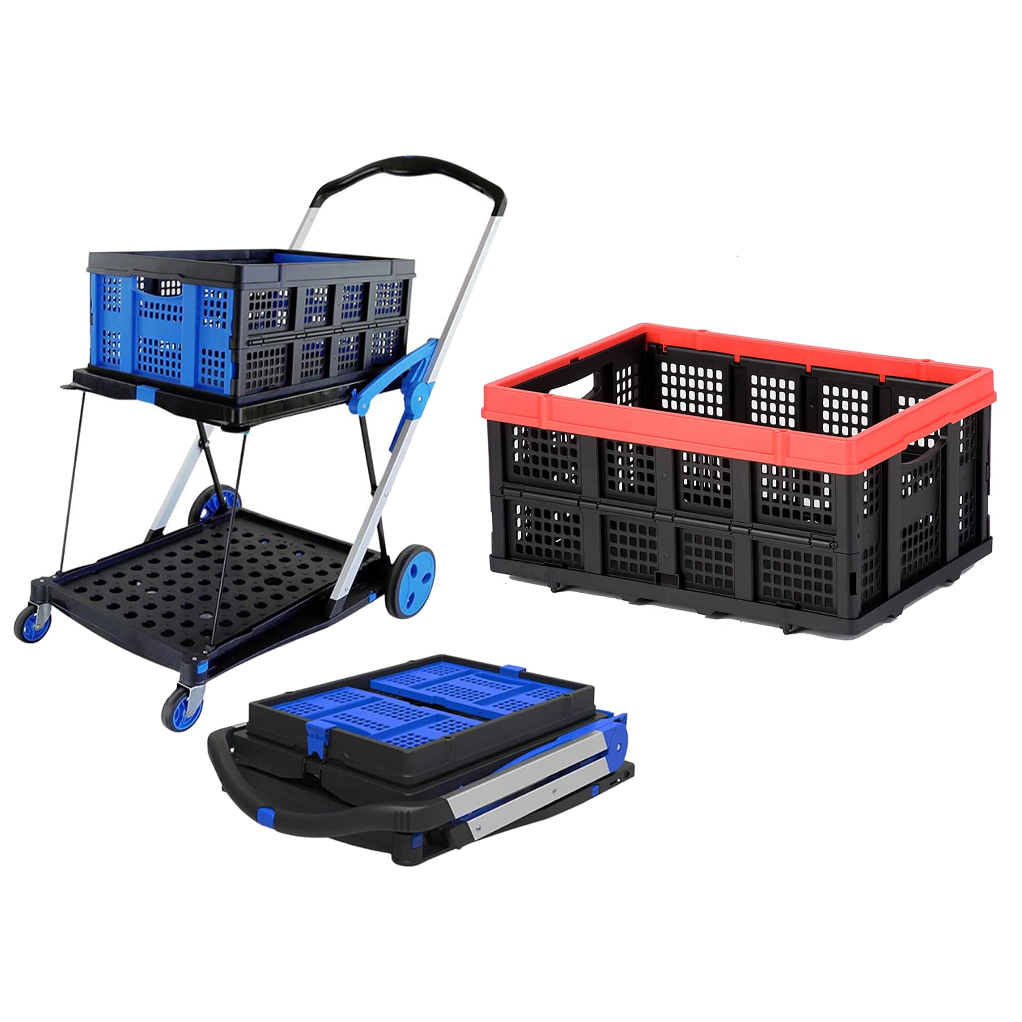Magna Cart 2Tier Folding Utility Cart w/Collapsible Plastic Storage