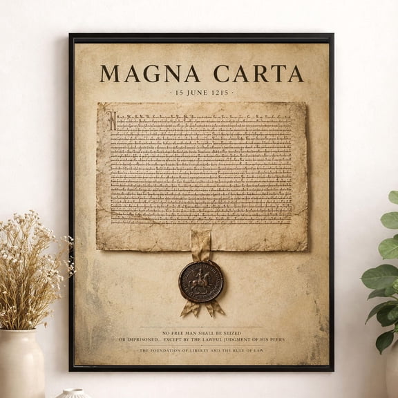Magna Carta Wall Art Print Historic Document Home Decor Rule Of Law Poster Medieval Charter History Office And Library Artwork