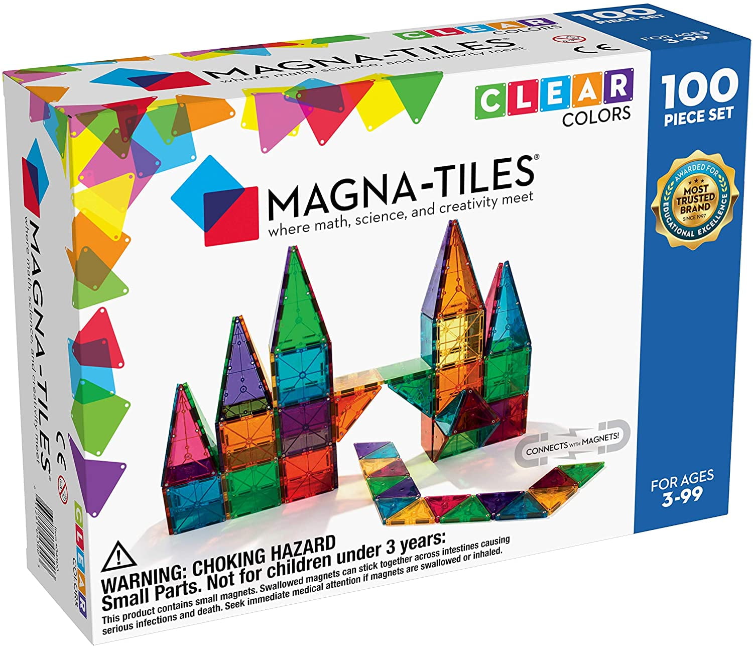 マグナタイルズ 200ピース Magna-Tiles CLEAR COLORS Magna-Tiles 100-Piece Clear Colors Set, The Original Magnetic