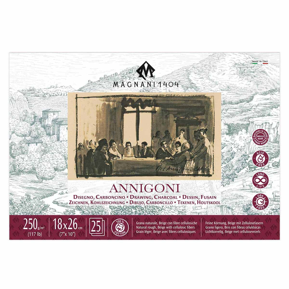 Magnani 1404 Annigoni Drawing Paper Pad 7x10", 25 Sheet Sketch Pads for Artists, 100% Cotton, Acid-Free Archival Art Sketchbook, Beige Sketching Paper Ideal for Mixed Media, Made in Italy