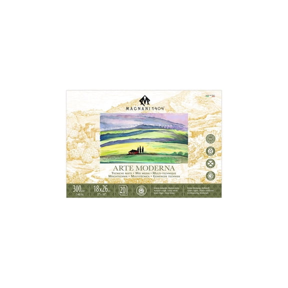 Magnani 1404 Arte Moderna Mixed Media Pad, 140 lb (300gsm), 100% Cotton, Extra White, Vegan-Sized Mixed Media Paper for Wet and Dry Art, Absorbent, Acid-Free and UV Resistant