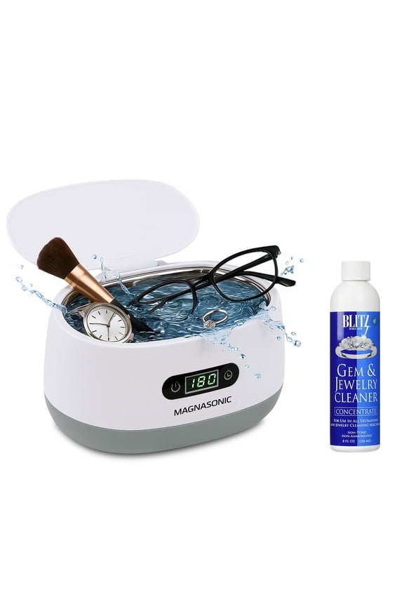 Ultrasonic Cleaner - 20oz Tank Ultrasonic Retainer Cleaner w/ 8oz Gem & Jewelry Cleaner Concentrate Solution, Digital Timer, 5 Cleaning Modes for Glasses, Rings, Dentures, Tools, Aligners
