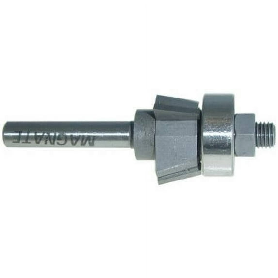 Magnate 3205 Bevel Trim Carbide Tipped Router Bit with Bearing — 15 Degree; three Flute; 7/16" Cutting Height; 1/4" Shank Diameter; 1-1/4" Shank Length