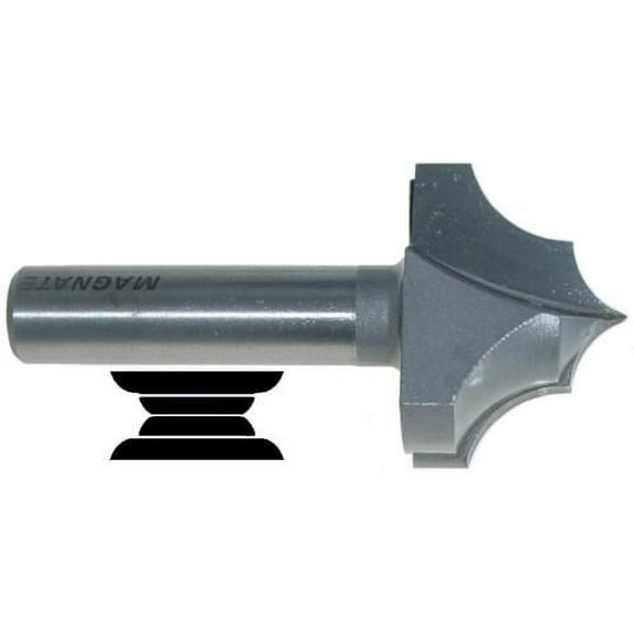 Magnate 3484 Double Bead Point Plunge Carbide Tipped Router Bit - 9/16" Radius, 1-1/2" Cutting Diameter, 1/2" Shank Diameter, 2" Shank Length
