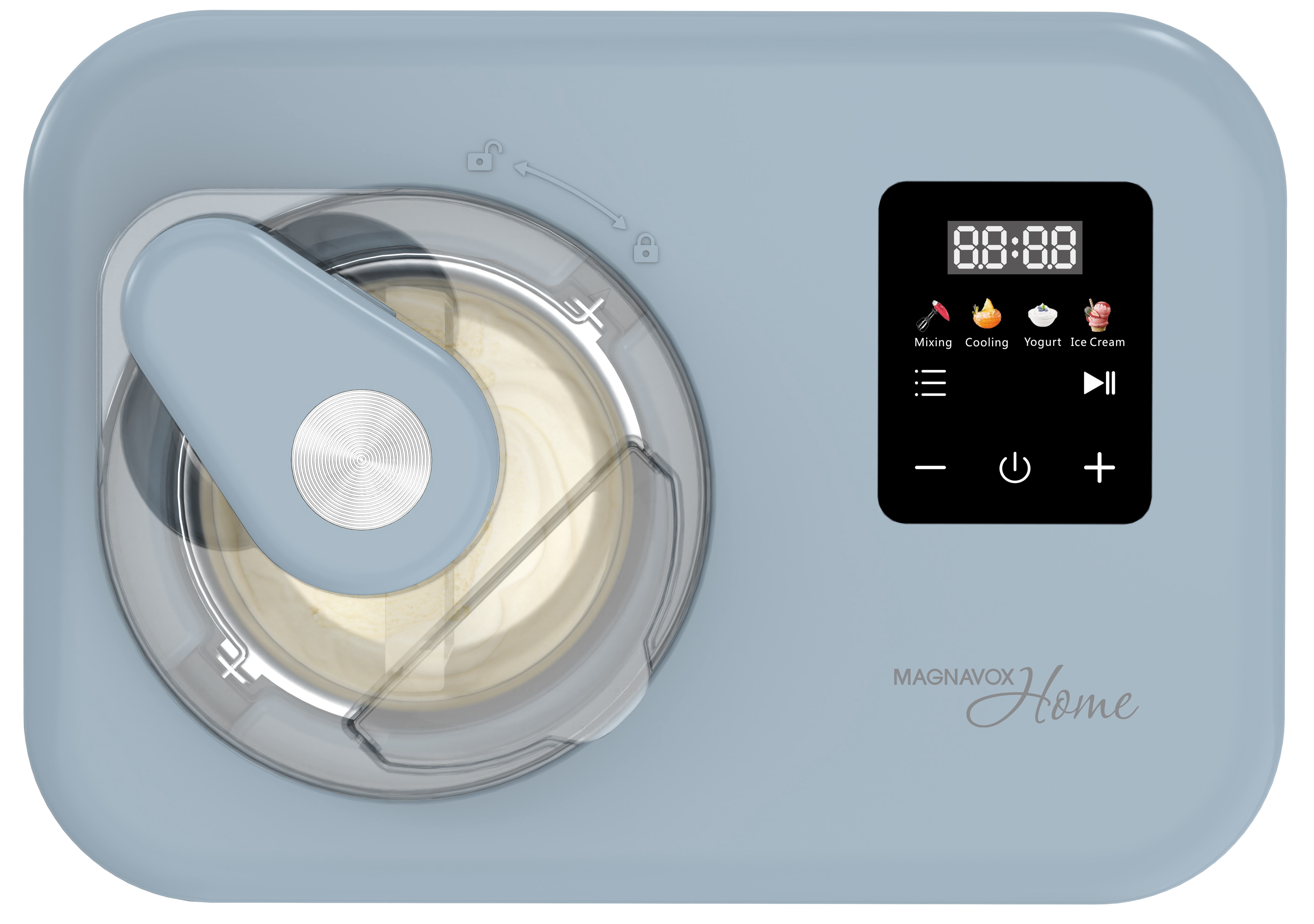 Magnavox 1.3 qt. Electric Ice Cream Maker with Built-in Compressor and Touchscreen Controls, Blue