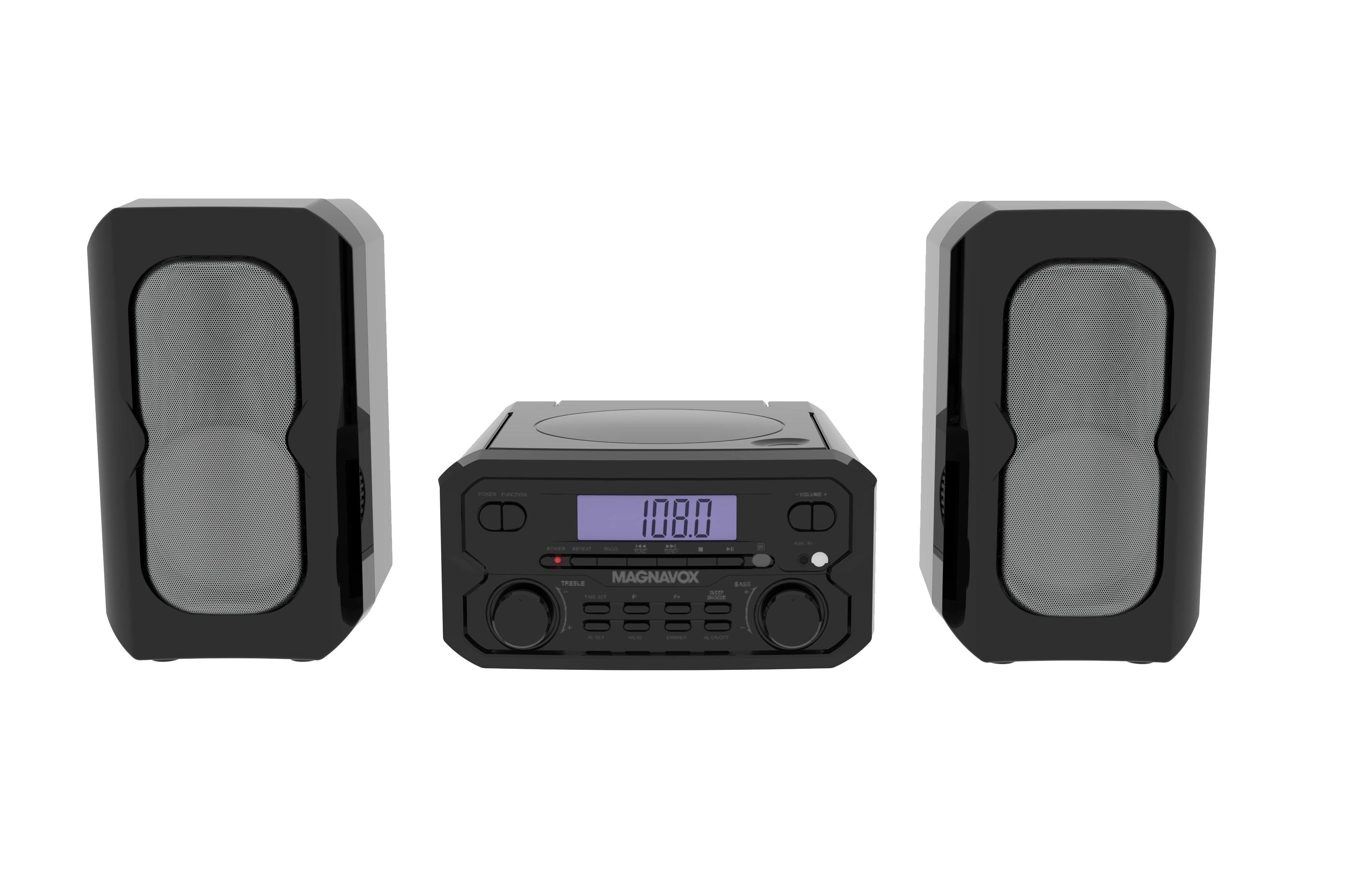 Magnavox Bluetooth 3-in-1 CD Shelf System with FM Stereo, Compact CD Player with Bluetooth Streaming, AUX Input, LCD Display, Top-Loading CD Player, Black