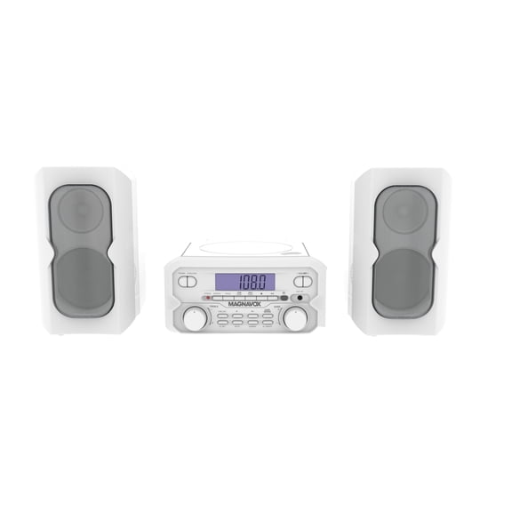 Magnavox Bluetooth 3-in-1 CD Shelf System with FM Stereo, Compact CD Player with Bluetooth Streaming, AUX Input, LCD Display, Top-Loading CD Player, White