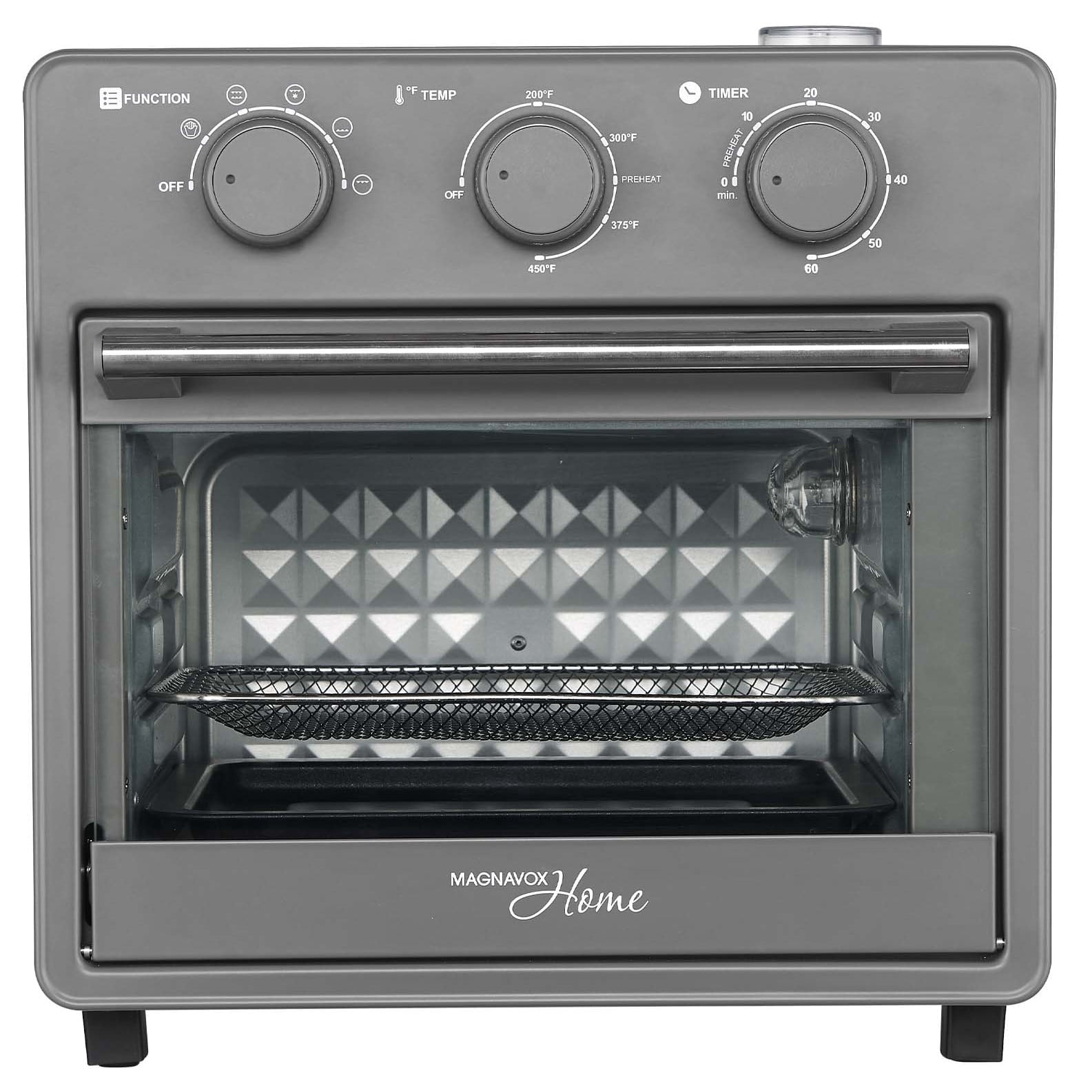Magnavox 16.9 Qt./16L Air Fryer Oven with Steam Infusion, Countertop Convection Toaster Oven with Viewing Window, Char