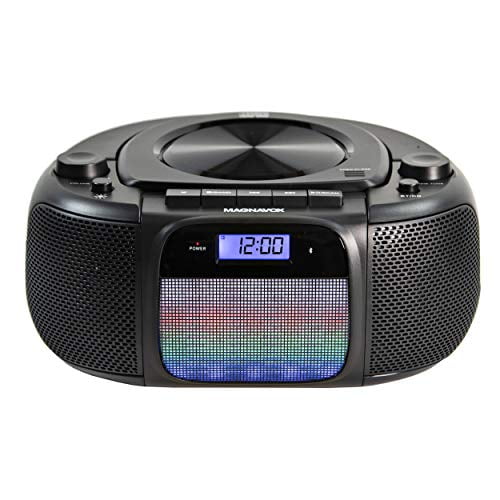 Magnavox MD6972 CD Boombox With Digital AM FM Radio Color Changing Lights And Bluetooth Wireless Technology, Black