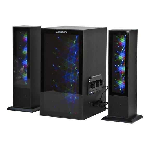 Magnavox MHT990 2.1 Home Entertainment System with Bluetooth Wireless Technology and Color Changing Lights in Black | AUX Port | Subwoofer with 2 Speakers | Pulsing Lights |