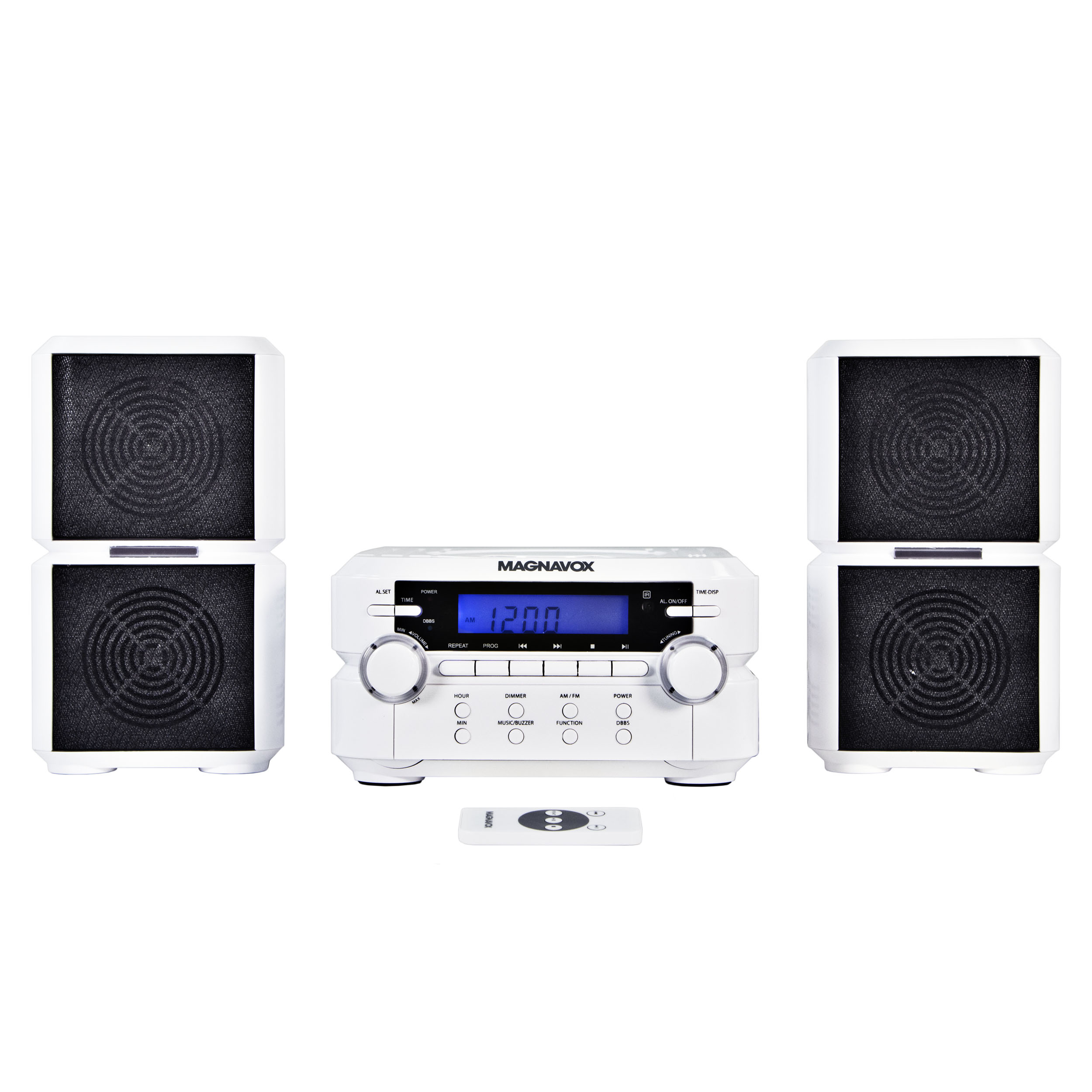 Magnavox MM435-WH 3-Piece Compact CD Shelf System with Digital AM/FM Stereo Radio, Bluetooth Wireless Technology, and Remote Control in White, LCD Display, AUX Port Compatible - image 1 of 3