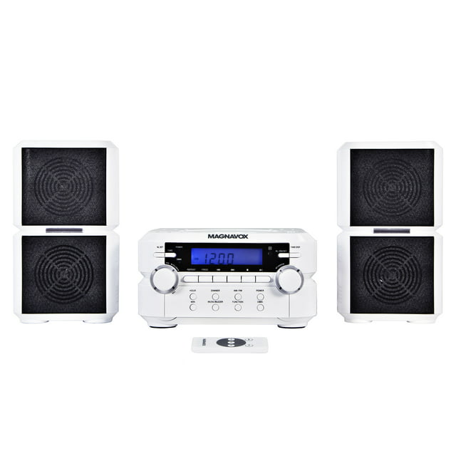 Magnavox MM435-WH 3-Piece Compact CD Shelf System with Digital AM/FM Stereo Radio, Bluetooth Wireless Technology, and Remote Control in White, LCD Display, AUX Port Compatible