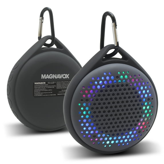 Magnavox Outdoor Waterproof Speaker with Bluetooth and Color Changing Lights-Grey