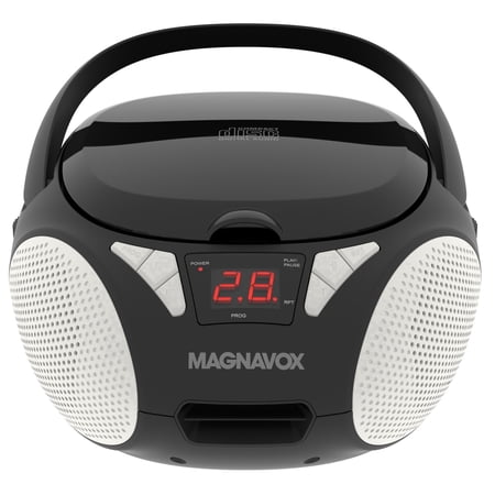 Magnavox Portable CD Boombox with FM Stereo Radio, Top-Loading CD Player, AUX Input, LED Display, AC/DC Power, Battery Operated Boombox, Black