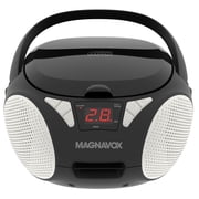 Magnavox Portable CD Boombox with FM Stereo Radio, Top-Loading CD Player, AUX Input, LED Display, AC/DC Power, Battery Operated Boombox, Black