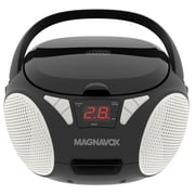 Magnavox Portable CD Boombox with FM Stereo Radio, Top-Loading CD Player, AUX Input, LED Display, AC/DC Power, Battery Operated Boombox, Black