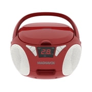 Magnavox Portable CD Boombox with FM Stereo Radio, Top-Loading CD Player, AUX Input, LED Display, AC/DC Power, Battery Operated Boombox, Red