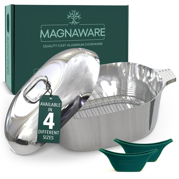 Magnaware 12.6qt Lightweight Cast Aluminum Oval Dutch Oven, Silver