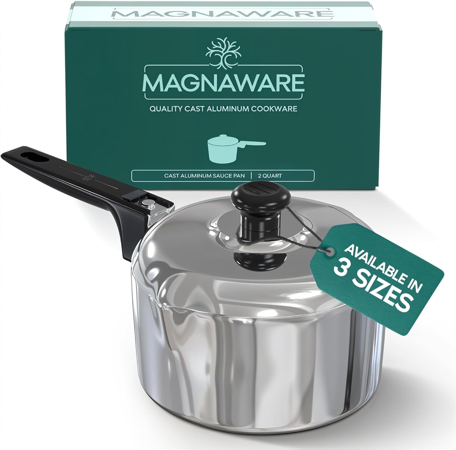 Polished Aluminum 2-Quart Sauce Pan with Lid and Pour Spouts