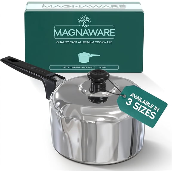 Magnaware Cast Aluminum 2 Quart Sauce Pan with Lid - Quality Cast Aluminum Pot with Even Heat Distribution and Retention