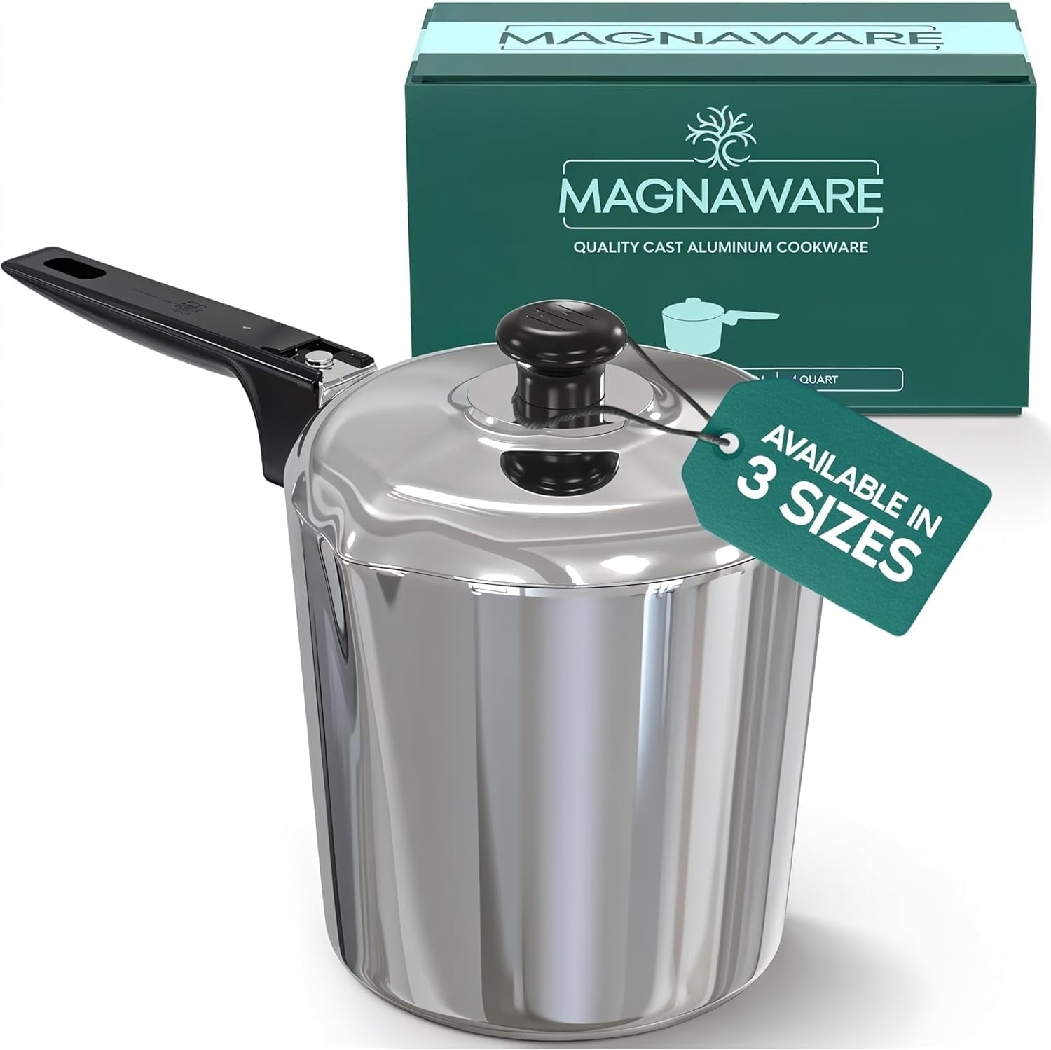 Polished Aluminum 4-Quart Sauce Pan with Lid and Pour Spouts