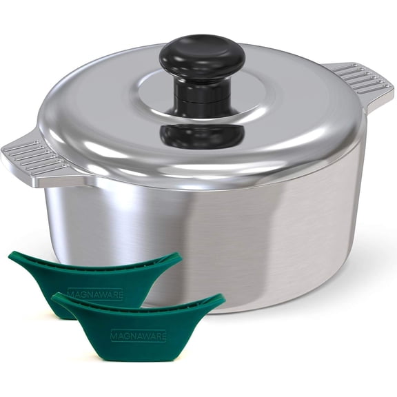 Magnaware Cast Aluminum Dutch Oven with Lid - 3 Quart Lightweight Cookware Pot with Covers for Easy Handling - Even Heat & Retention - For Bread Baking, Stew, Simmering & More