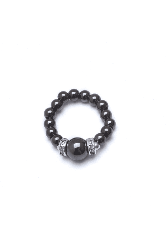 Beaded Black Hematite Rings, 1-Inch, Unisex