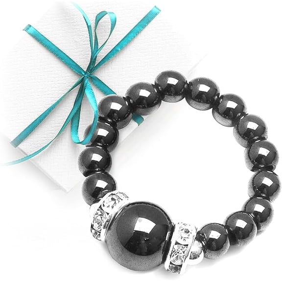 MagneHealth Beaded Black Hematite Rings, 1-Inch, Unisex