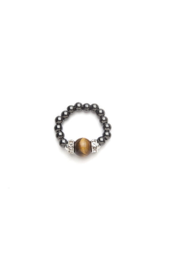 Beaded Black & Tiger Eye Hematite Stretch Ring