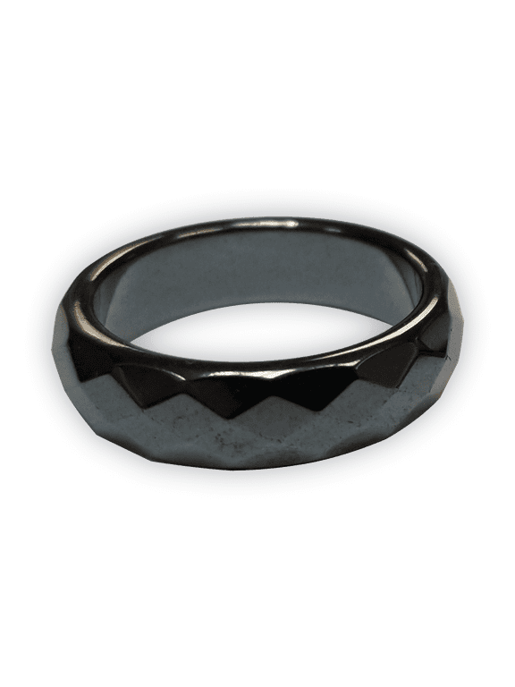 Beveled Magnetic Band Black Hematite Ring, Size 8
