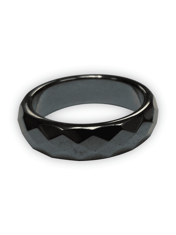 Beveled Magnetic Band Black Hematite Ring, Unisex Size 9