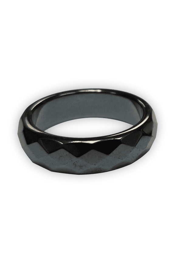 Beveled Magnetic Band Black Hematite Ring, Unisex Size 9