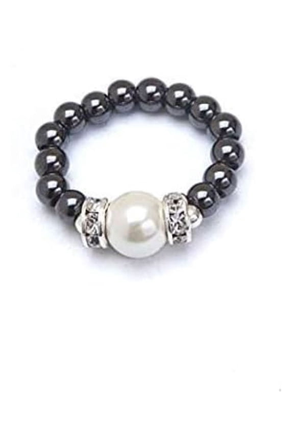 Black Magnetic Hematite Beaded Ring, Unisex Size 5 (XS), Wellness & Balance Jewelry