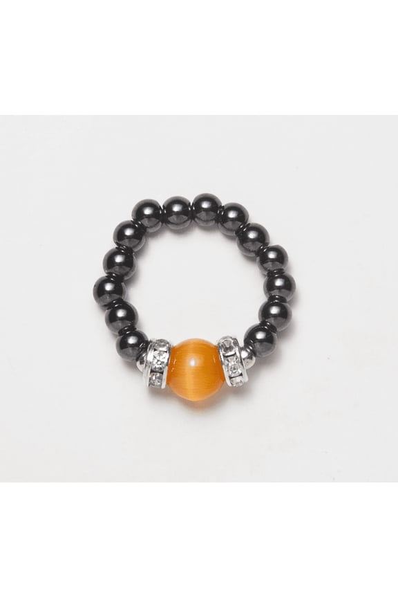 Black Magnets With Orange Cats Eye Ring Size S