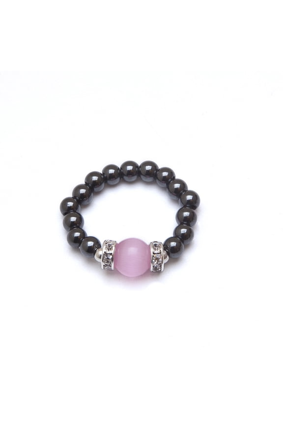Black Magnets With Pink Cats Eye Ring Size M